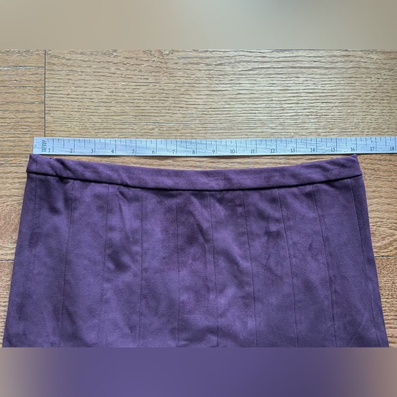 NY&C Faux Suede Burgundy Floral Mesh Flutter Hem Midi Skirt 6 Fairy Boho Office - Picture 4 of 6